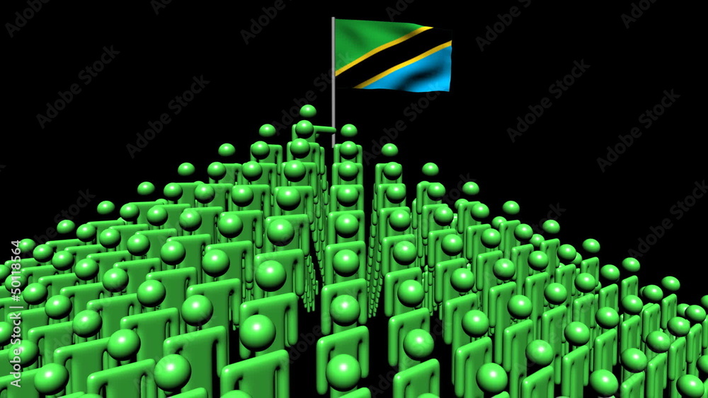 pyramid of men with rippling Tanzania flag animation