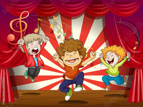 Kids singing at the stage