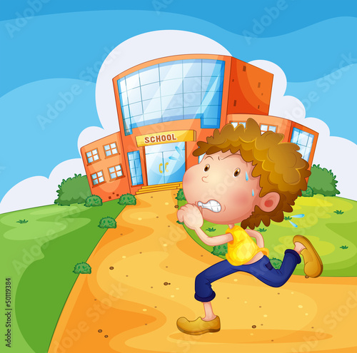 A sweaty young boy running