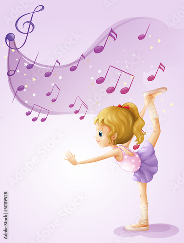 A girl dancing with musical notes