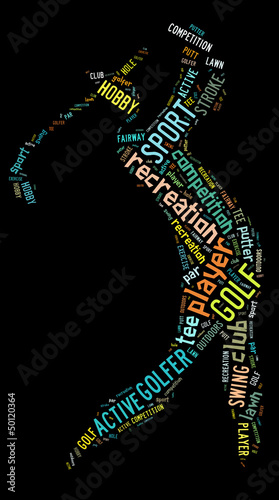 Golf pictogram with colorful wordings on black background