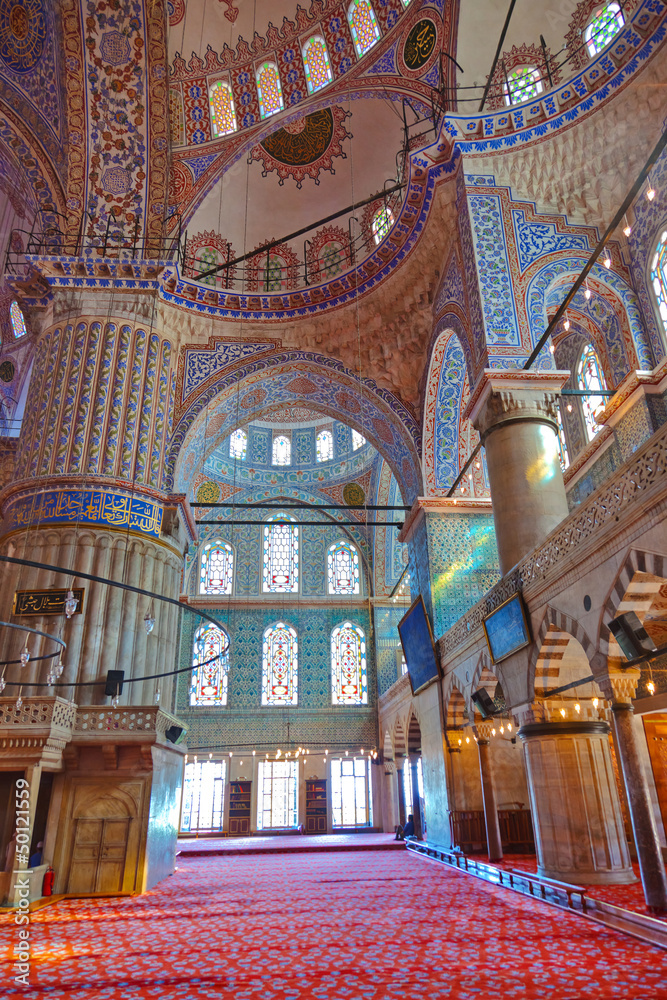 Naklejka premium Blue mosque interior in Istanbul Turkey