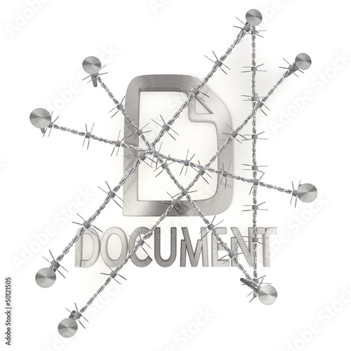 Locked metallic document icon with razor wire