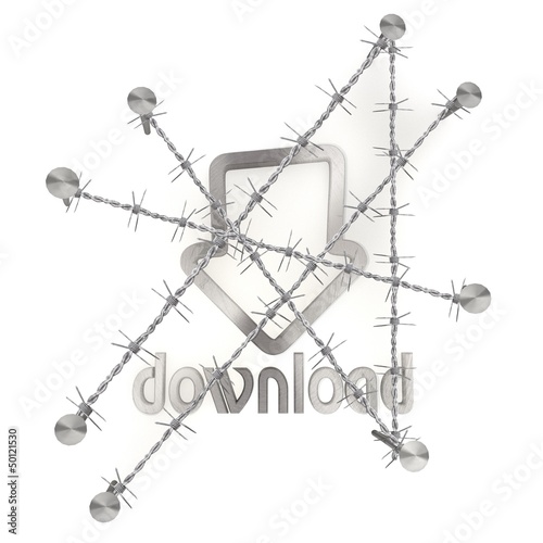 Locked metallic download icon with razor wire