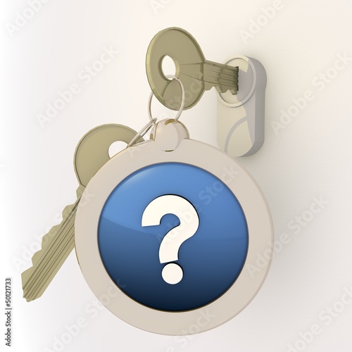 Locked unlocked question mark icon on key pendant