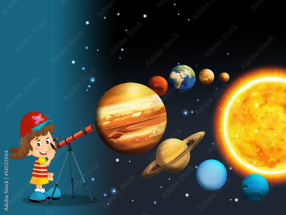 Fototapeta premium Układ słoneczny - Droga Mleczna - astronomia dla dzieci