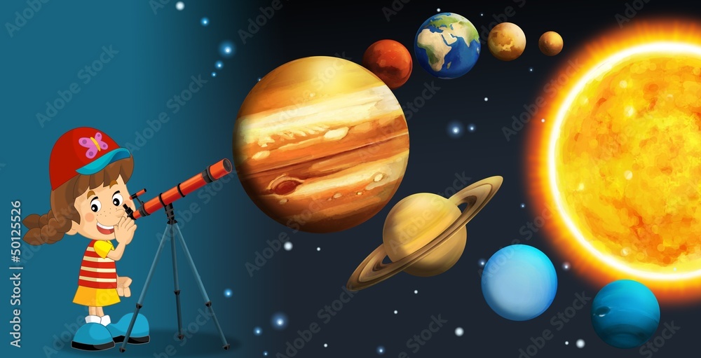 Naklejka premium Układ Słoneczny - Droga Mleczna - astronomia dla dzieci