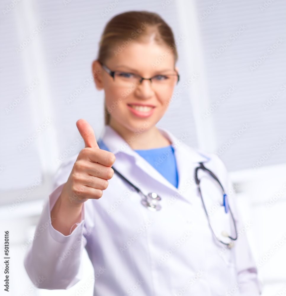 Attractive Woman Blonde Doctor Saying Ok