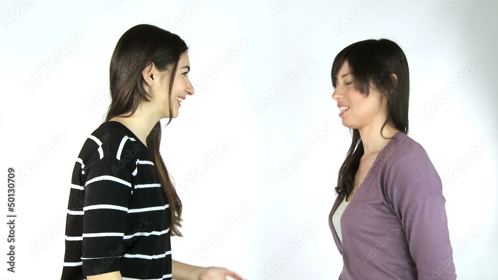 Happy girlfriend talk together Happy girlfriend talk together