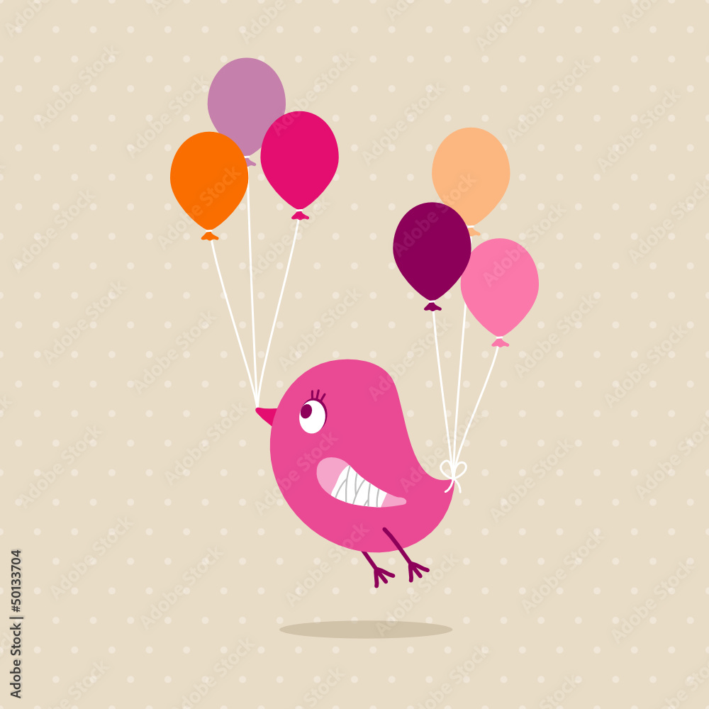 Pink Bird Broken Wing Speech Bubble Beige Dots - obrazy, fototapety, plakaty 