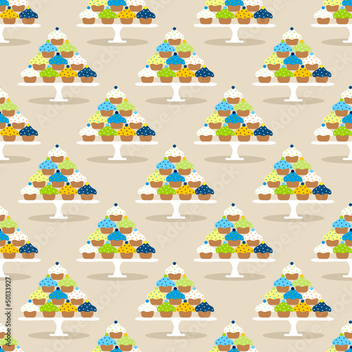 Seamless Pattern Cupcakes Cake Plate Beige