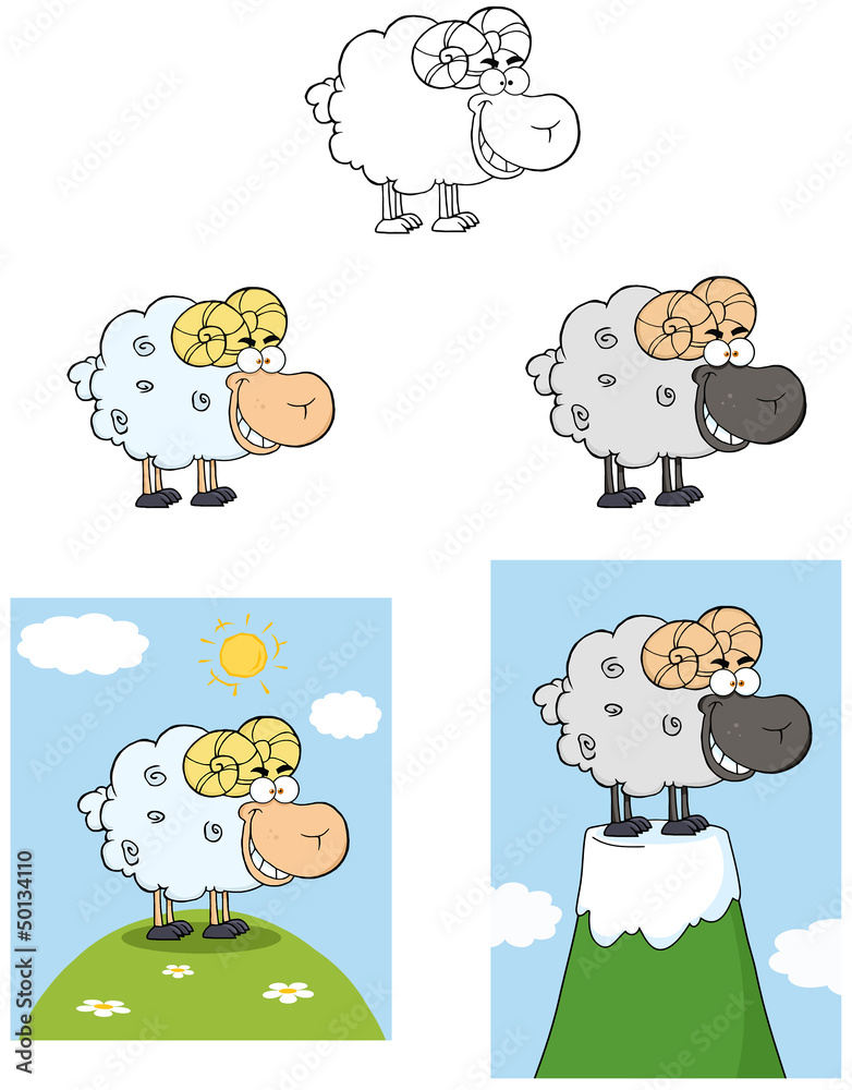 Ram Cartoon Mascot Character. Collection Ram Cartoon Mascot Character. Collection