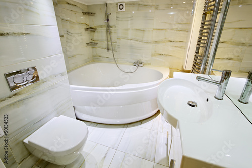 Modern white bathroom interior with jaccusi