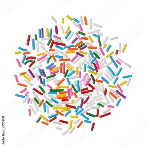 Colorful candy sprinkles isolated on white background