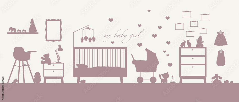 baby girl room interior pink silhouette