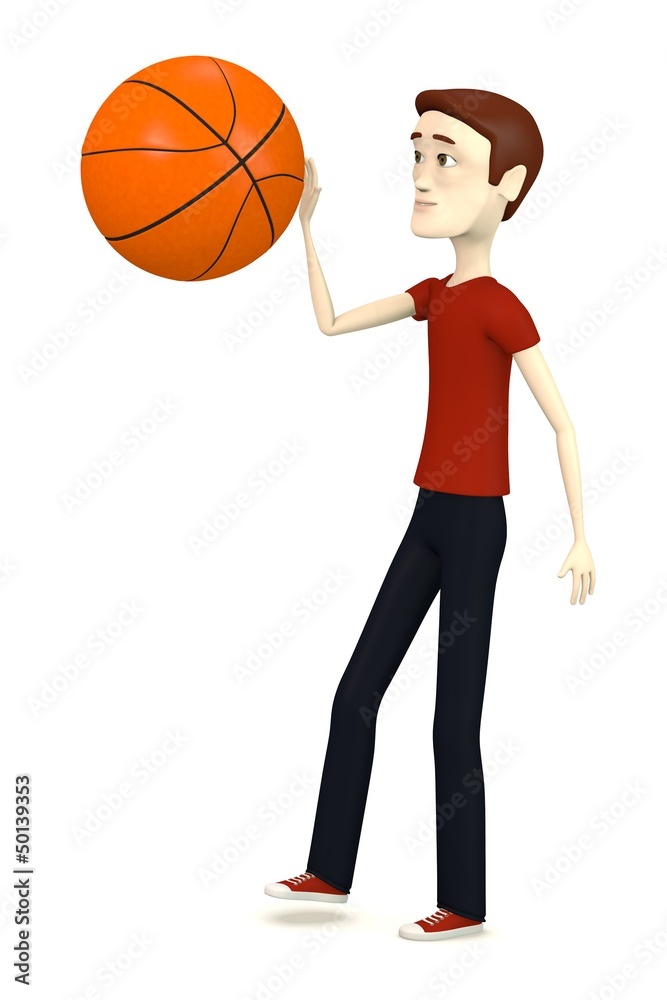 3d render of cartoon character with basket-ball