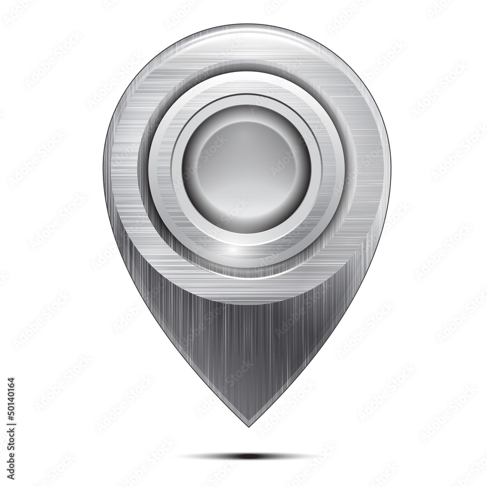 Metal map pointer with a button , isolated on a white background Metal map pointer with a button , isolated on a white background