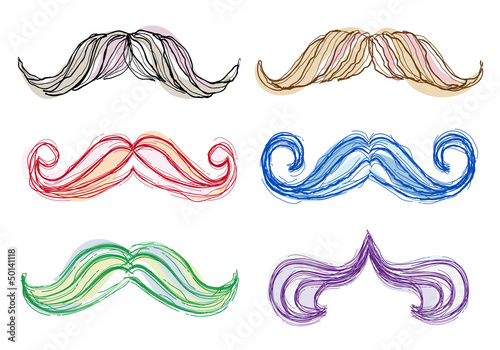 Hand-drawn mustache set, vector