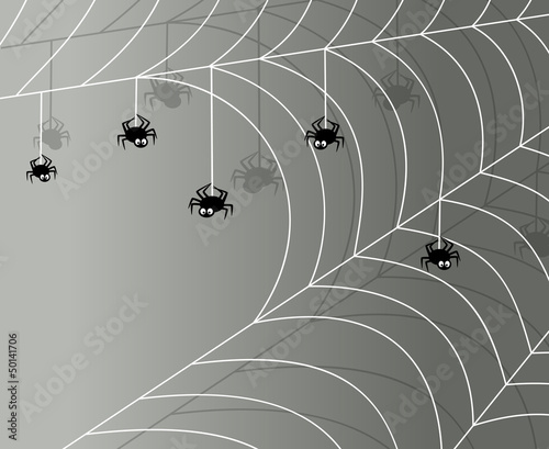 Gray background with spiders and cobweb