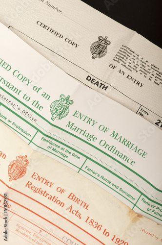 Birth, marriage and death certificates