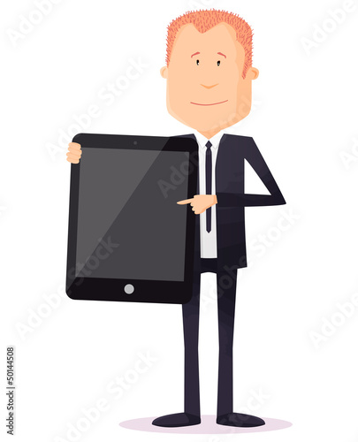 homme d’affaires montrer tablette
