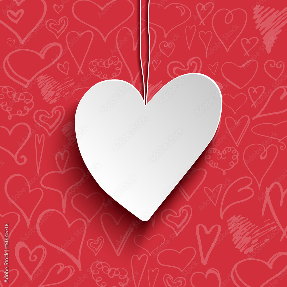 White paper heart on red wallpaper White paper heart on red wallpaper