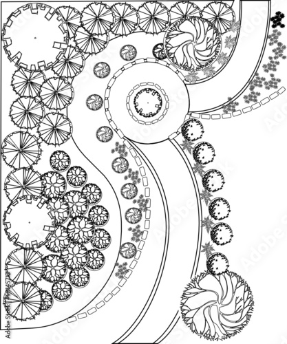 Plan of garden with plant symbols