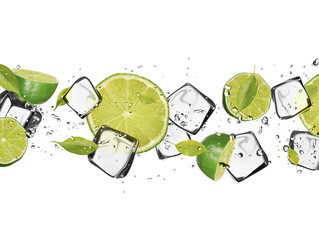 Fototapete Obst im Eis Limetten mit Eiswürfeln, isoliert auf weißem Hintergrund  © Jag_cz