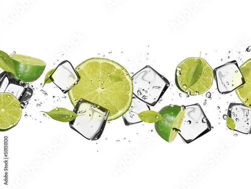  Limes with ice cubes, isolated on white background #50150130