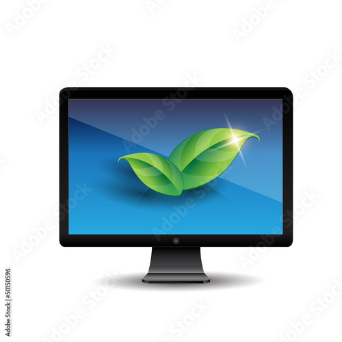 Green leaves on pc screen