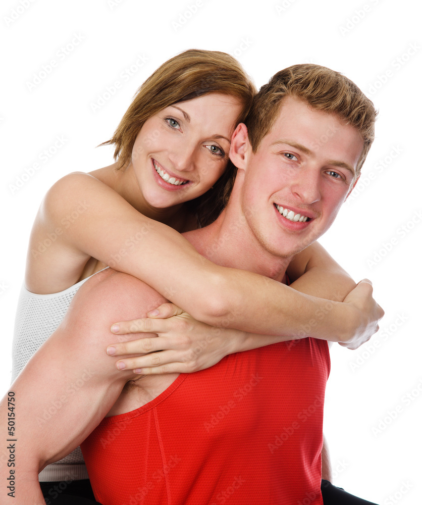 happy pair of male and female embracing. isolated happy pair of male and female embracing. isolated