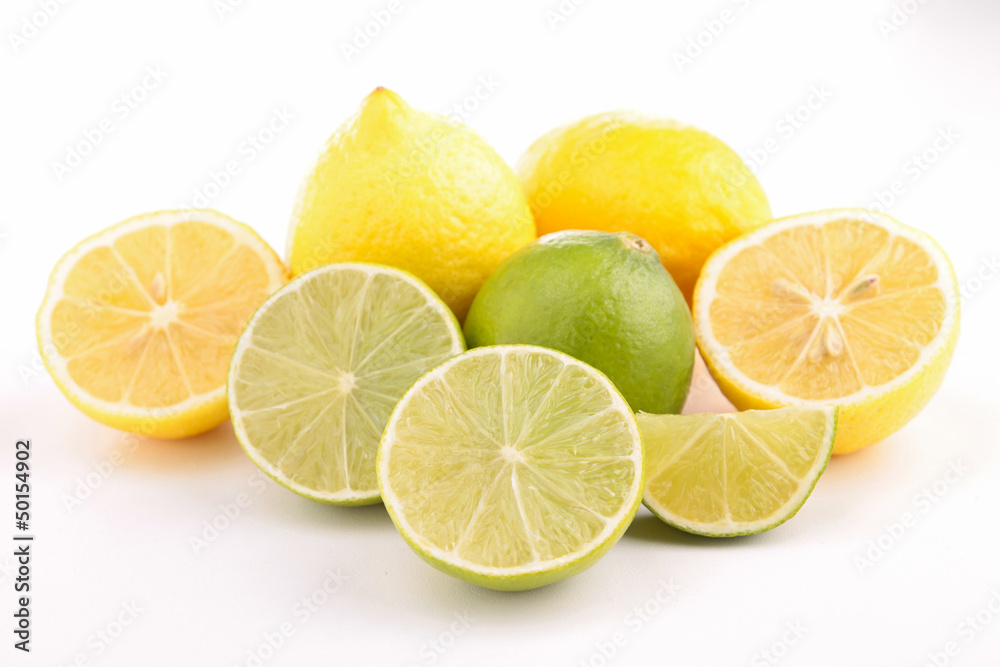group of green and yellow lemon