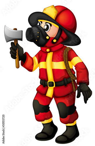 A fireman holding an axe