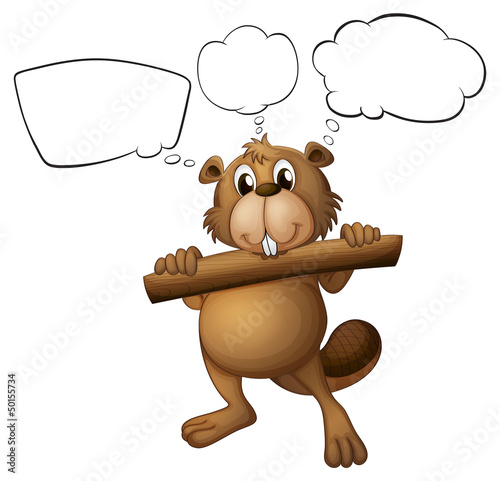 A beaver holding a piece of wood with empty callouts