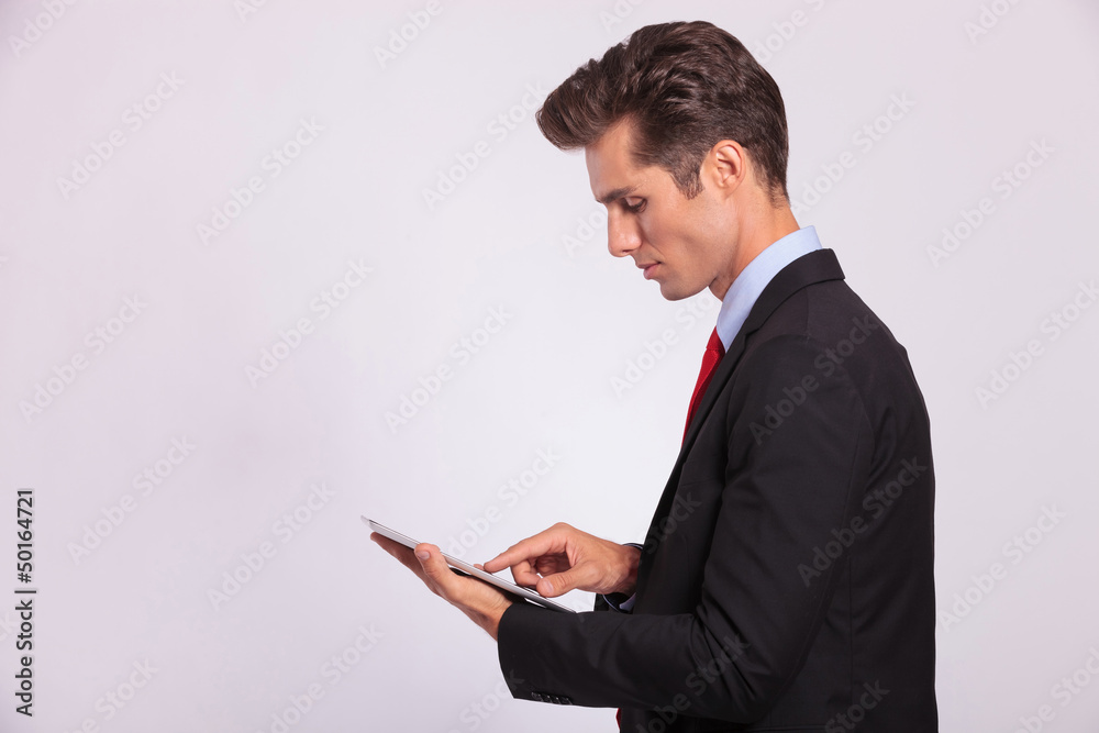 man browsing on touch screen man browsing on touch screen