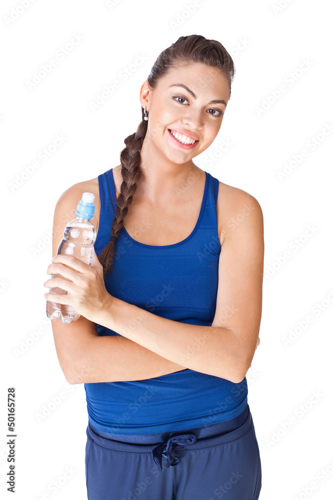 fitness woman holding bottle of water isolated on white fitness woman holding bottle of water isolated on white