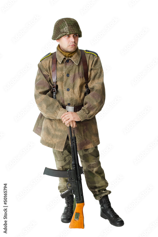 german soldier with submachine gun isolated on white background german soldier with submachine gun isolated on white background