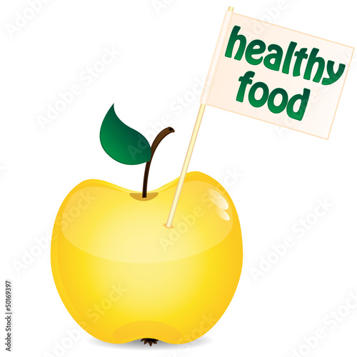 apple of yellow and small flag