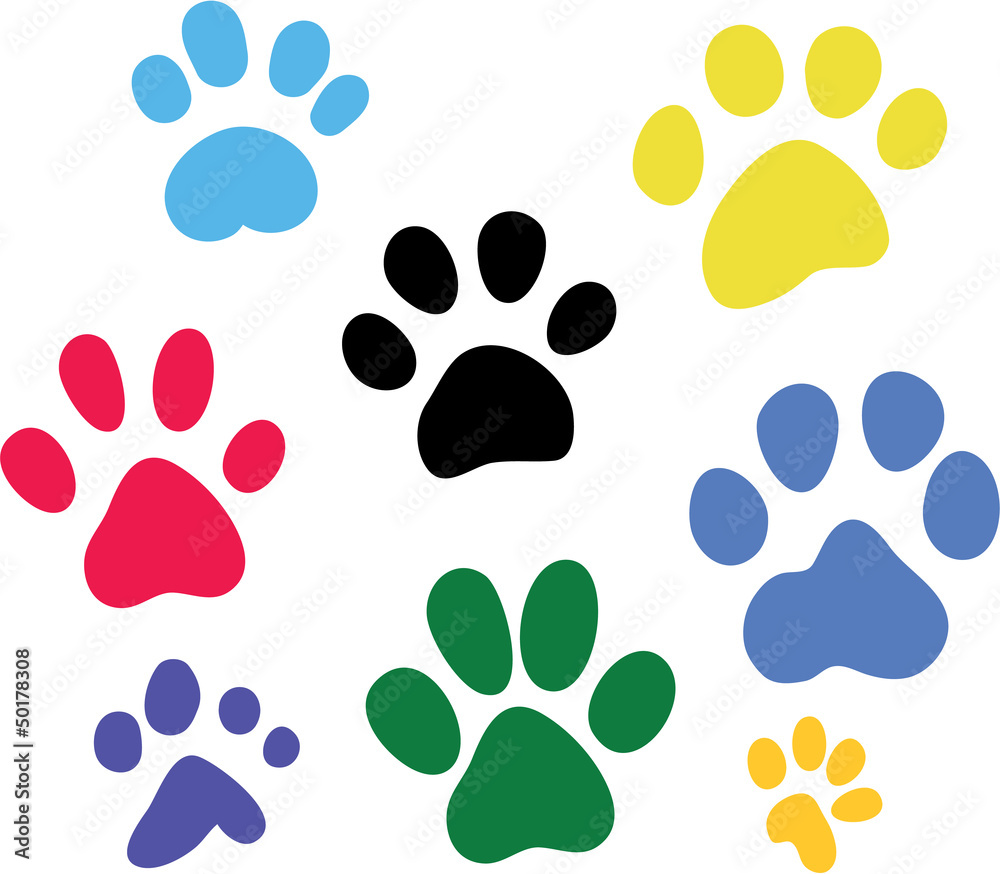 Set of vector colored paw prints