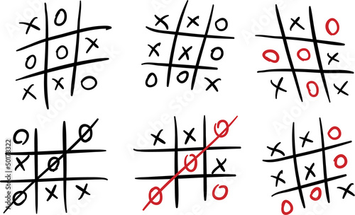 Tic-tac-toe set on a white board