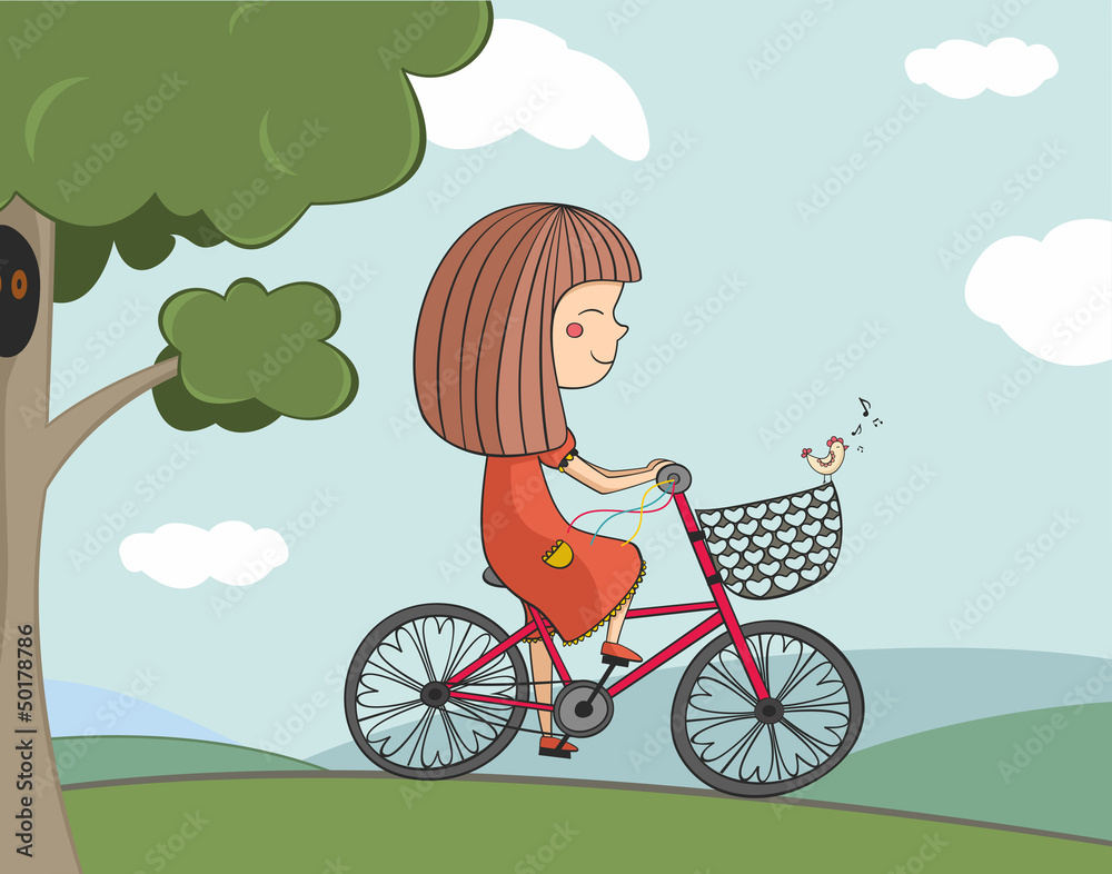 illustration of girl riding a bike