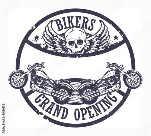 Stamp with skull and the words Bikers Grand Opening inside
