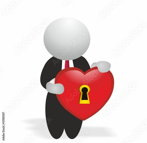 man holding locked heart