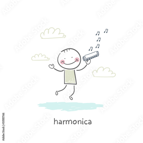 Man plays the harmonica
