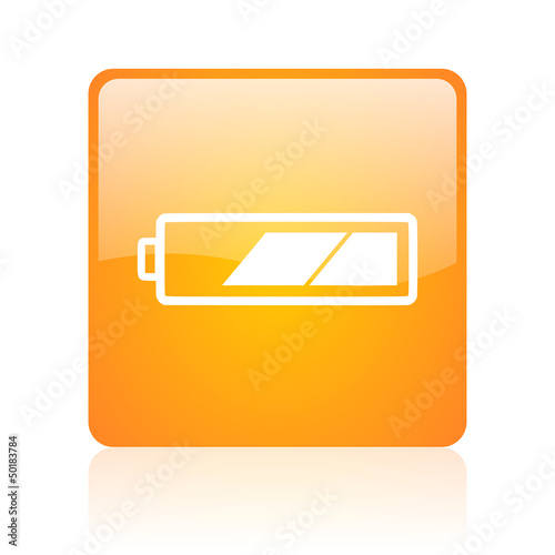 battery orange square glossy web icon