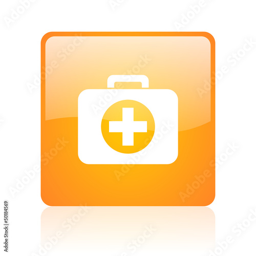 first aid kit orange square glossy web icon