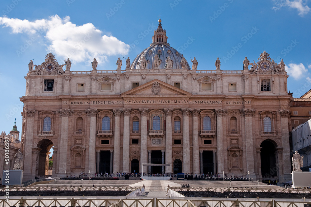 St Peter Basilica Fachade on blue sky day at Vaticano