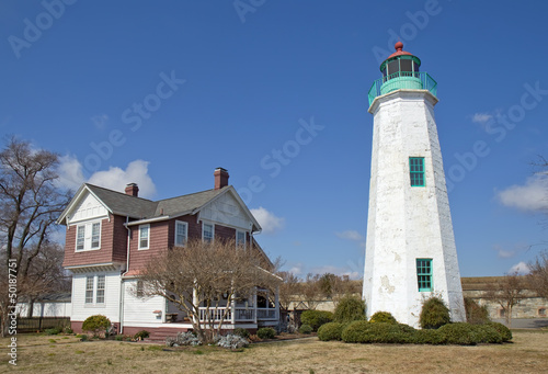 The Old Point Comfort lighthouse and keepers quarters at Fort Mo