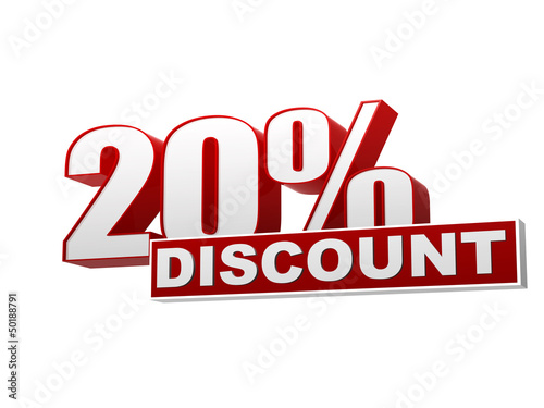 20 percentages discount red white banner - letters and block