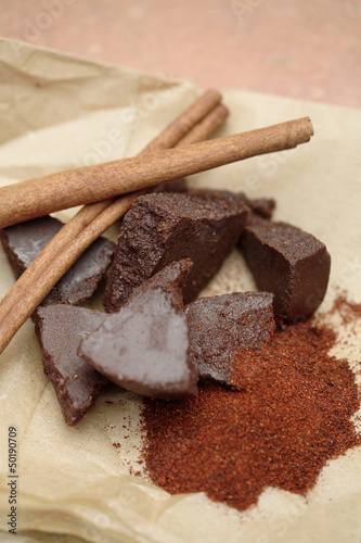 Mexican chocolate and cinnamon sticks photo